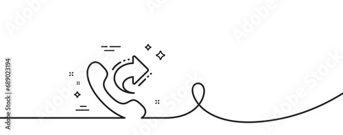 Call center service line icon. Continuous one line with curl. Share phone call sign. Feedback symbol. Share call single outline ribbon. Loop curve pattern. Vector