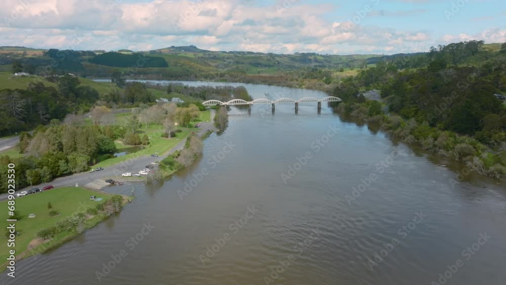 Aerial: Waikato River and the Tuakau Bridge. New Zealand Aerial: Waikato River and the Tuakau Bridge. New Zealand