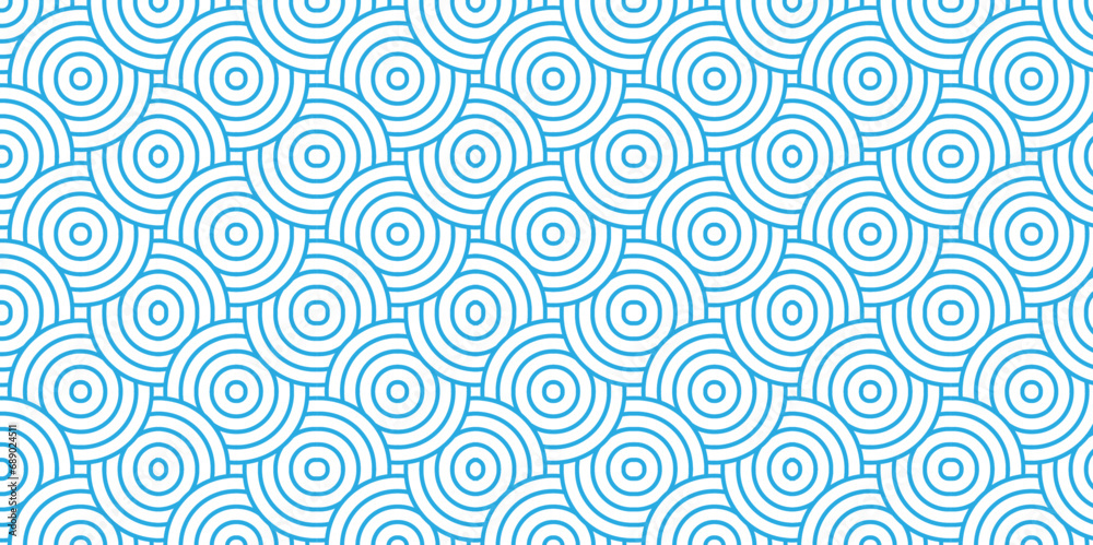 Modern geometric ocean spiral pattern and abstract circle wave lines. blue seamless tile stripe geomatics overlapping create retro square line backdrop pattern background. Overlapping Pattern.