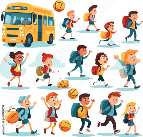 A set that captures the excitement of going back to school with buses, backpacks, and more