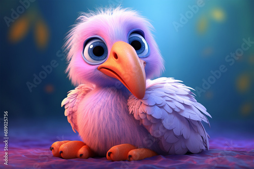 3d character of a cute pelican in children's style