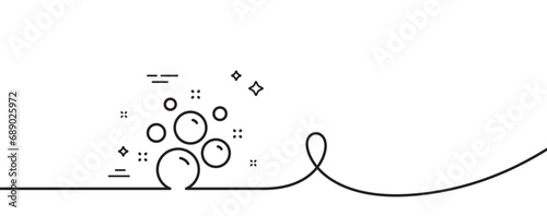 Clean bubbles line icon. Continuous one line with curl. Laundry shampoo sign. Clothing cleaner symbol. Clean bubbles single outline ribbon. Loop curve pattern. Vector