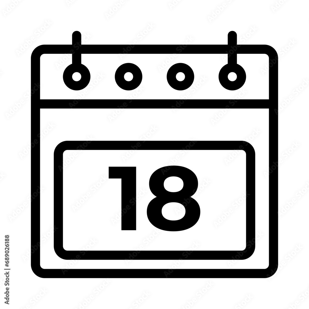18th Daily Calendar Icon Vector. Outline Calendar Sign. vector illustration graphic 18th Daily Calendar Icon Vector. Outline Calendar Sign. vector illustration graphic