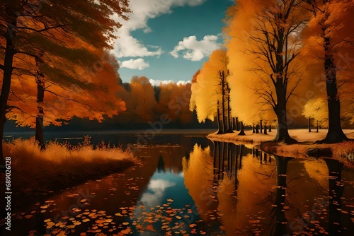 autumn landscape with lake and trees generated ai-