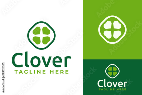 Minimal Simple Clover Leaf Lucky Fortune Grass Logo Design Branding Template