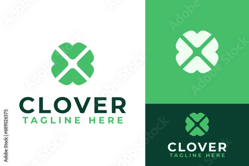Minimal Simple Clover Leaf Lucky Fortune Grass Logo Design Branding Template