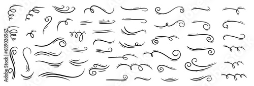 Big set of line winds. Air, wind, swirl in doodle illustration style. Vector illustration on white background photo
