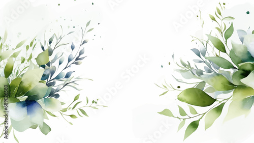 watercolor floral summer green plant illustration flower invitation frame leaves design nature 