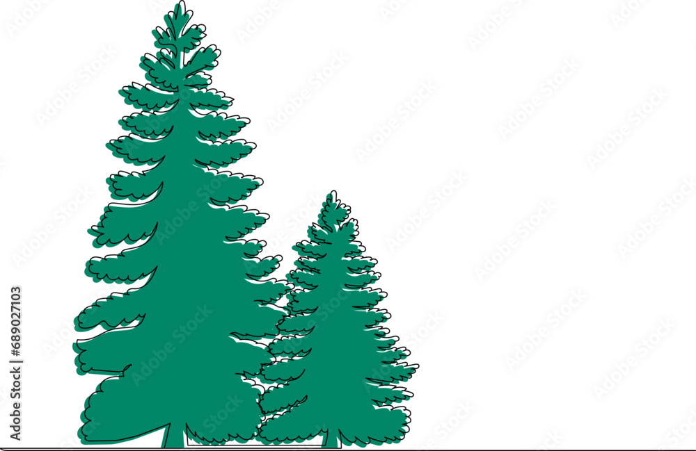 Fototapeta premium Christmas tree line drawing, sketch on a white background, vector
