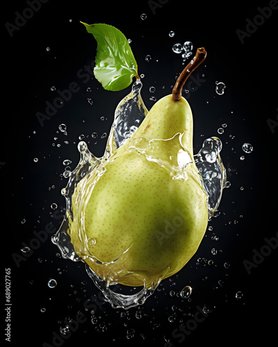 Beautiful ripe pear with water droplets