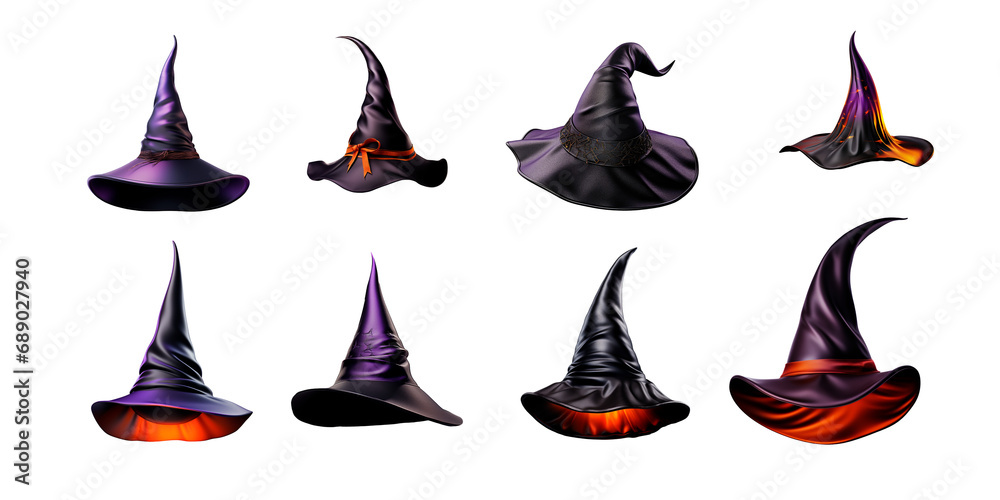 Big set for Halloween with witches hats. Mock up hat. Big set for Halloween with witches hats. Mock up hat.