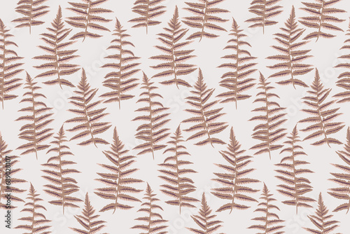 Seamless shape leaves fern pattern. Vector hand drawn sketch. Abstract, artistic, silhouette leaf stems print. Simple retro light beige print. Template for design, fabric, fashion, textile,