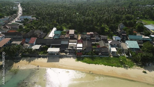 Beachfront buildings in Maret coastline of Ko Samui District in Thailand. Aerial view photo