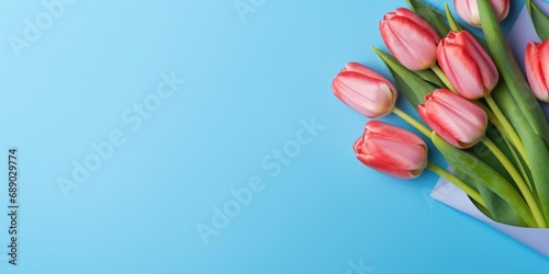 Bouquet of tulips on a blue background