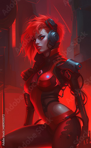 hot sexy cyberpunk girl in red clothes © Алишер