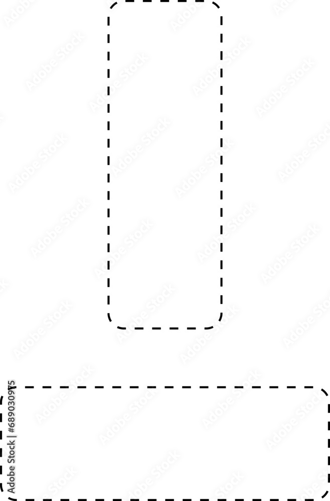 Dash line shapes. Dashed outline design of border for basic geometric shapes. Icon of cut frame. Vector illustration