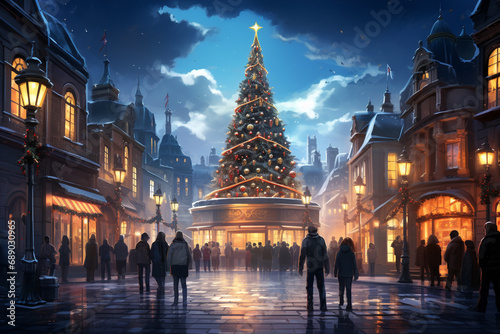 Christmas Trees Vibrant Future City Square