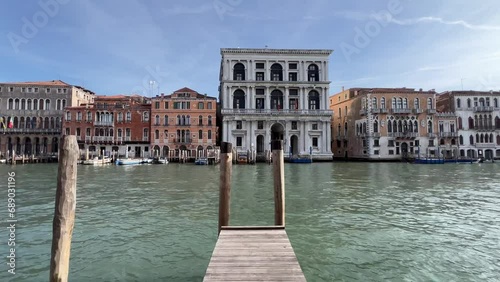 4K Gimbal Shot of Grand Canal and Venetian Architecture, Venice, Italy; Capturing Iconic Palazzos, Historic Bridges, Unique Urban Landscape Immersed in Renaissance History. photo