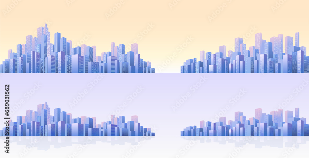 Panorama city buildings of business district. Urban Abstract horizontal banner, background cityscape. header images for web. Vector illustration simple geometric