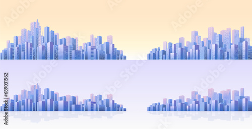 Panorama city buildings of business district. Urban Abstract horizontal banner  background cityscape. header images for web. Vector illustration simple geometric