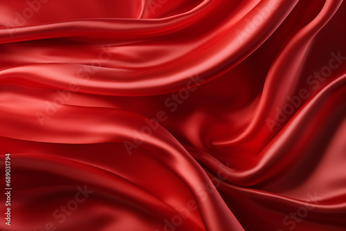 Red shiny silk cloth texture, silky smooth soft fabric, wavy liquid satin