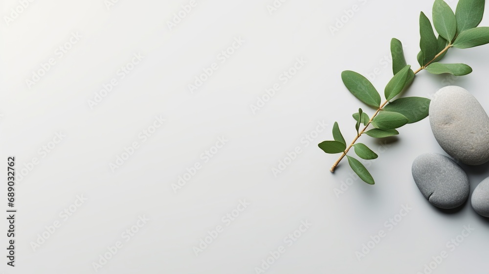 Pebble Rocks and Sage Twig Isolated on Minimalist Background, Copy Space, Presentation Background
Pebble Rocks and Sage Twig Isolated on Minimalist Background, Copy Space, Presentation Background