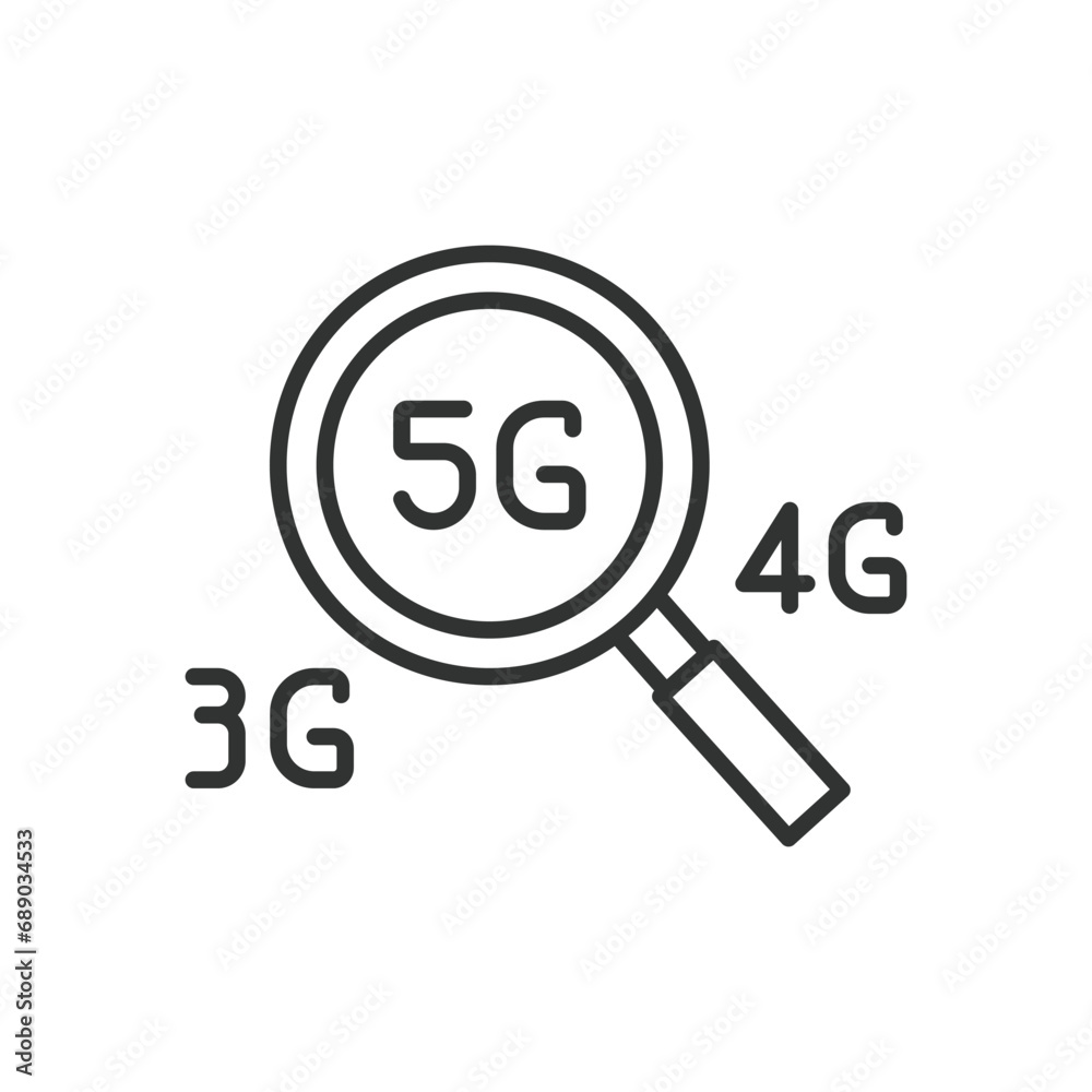 Searching 5G connection icon line design. Searching, 5g, connection, icon, mobile, wireless, technology vector illustration. Searching 5G connection editable stroke icon. Searching 5G connection icon line design. Searching, 5g, connection, icon, mobile, wireless, technology vector illustration. Searching 5G connection editable stroke icon.
