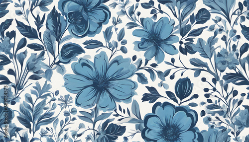 Vintage floral print illustration of blue colour flowers