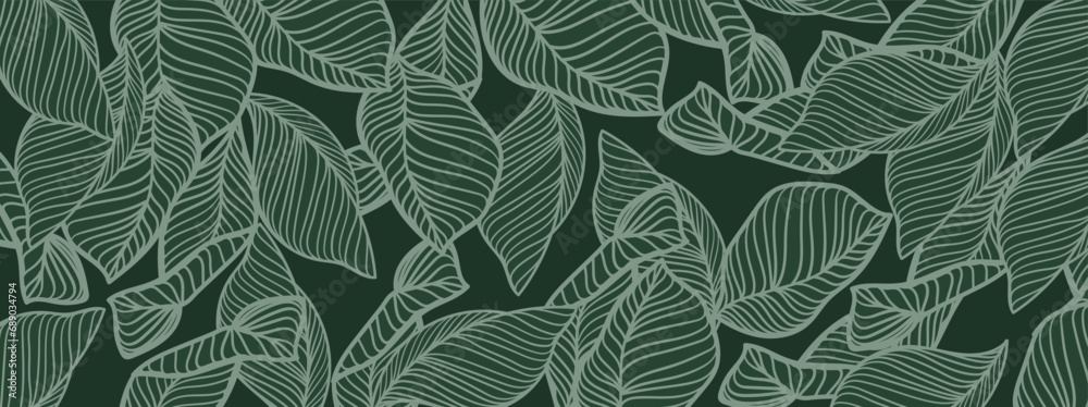 Pattern leaf background vector. Green Leaves, tropic plant, flower  design for abstract wallpaper, wall decoration, fabric, packaging design and print.