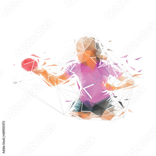 Woman playing table tennis, ping pong, low poly isolated vector illustration, geometric drawing, front view