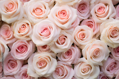 Many pink and cream white roses. Valentine's day background