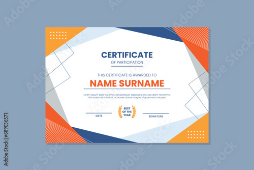 Certificate of Appreciation or Participation template. Abstract Trendy geometric design background