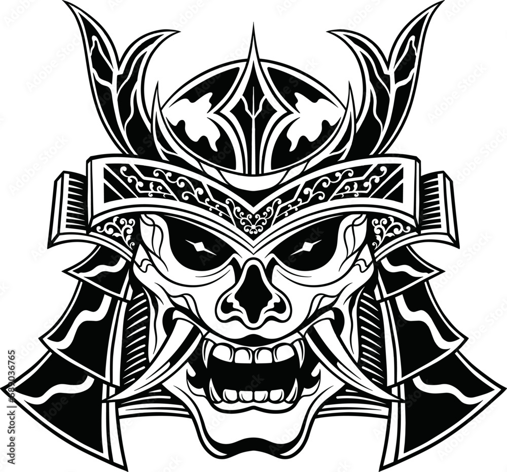 Vector illustration oni mask head with samurai