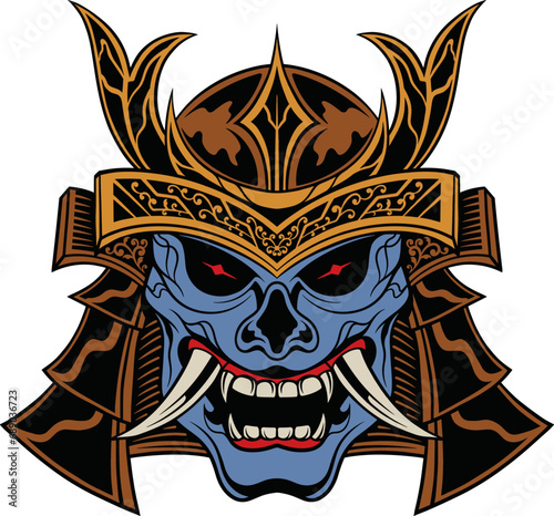 Vector illustration oni mask head with samurai