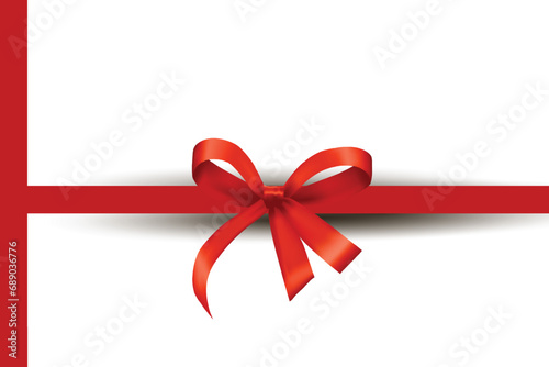 Red ribbon with bow on white background.