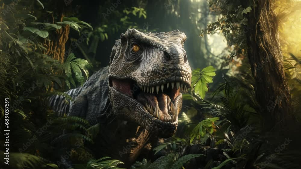 TRex roaring in the forest, 4k HD