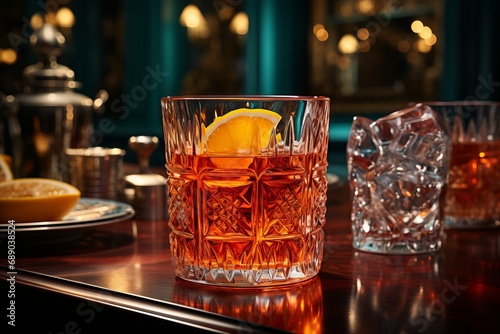 A beautifully crafted photo that captures the essence of the Negroni, ideal for use in historical or traditional culinary settings.
