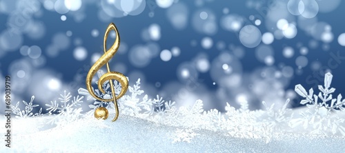 Photography Golden Treble Clef Snowflakes - 3D illustration