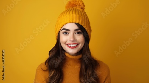 portrait of a young lady wearing winter cap and smile on her face while looking at a camera
