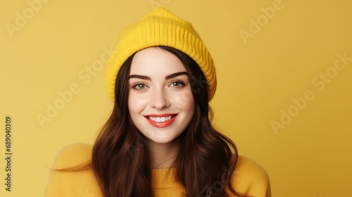 portrait of a young lady wearing winter cap and smile on her face while looking at a camera