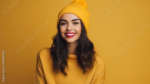 portrait of a young lady wearing winter cap and smile on her face while looking at a camera © Sohaib q