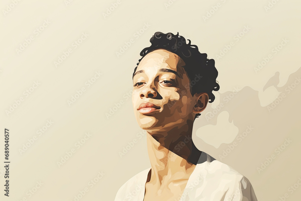 Fototapeta premium Handsome man with vitiligo (a pigmentation disorder characterized by the loss of melanin pigment in certain areas of the skin) looking confidently into the distance