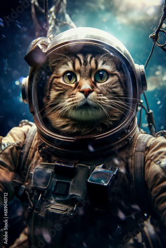 Generative AI illustration of beautiful cat in space