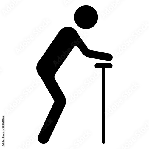 Disabled man holds lean on crutch, old man walking stick