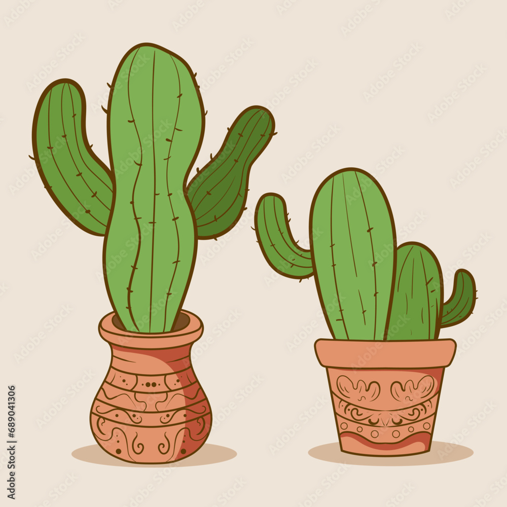 Plant room green cactus. Cute green cactus in flower pots Flat, cartoon style. Vector illustration white background. Element design. Plant room green cactus. Cute green cactus in flower pots Flat, cartoon style. Vector illustration white background. Element design.