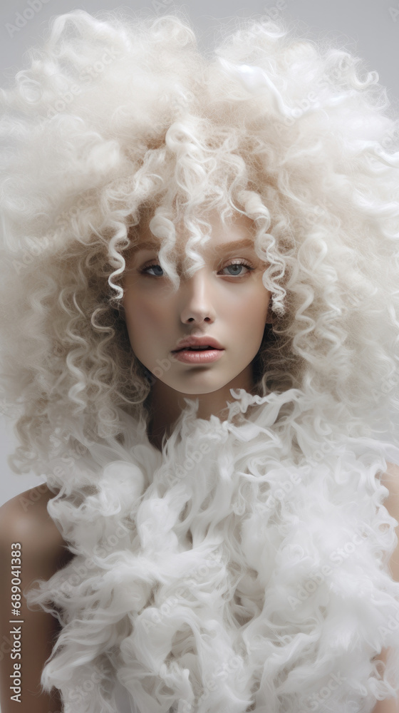 beauty woman with white clothing and white hair