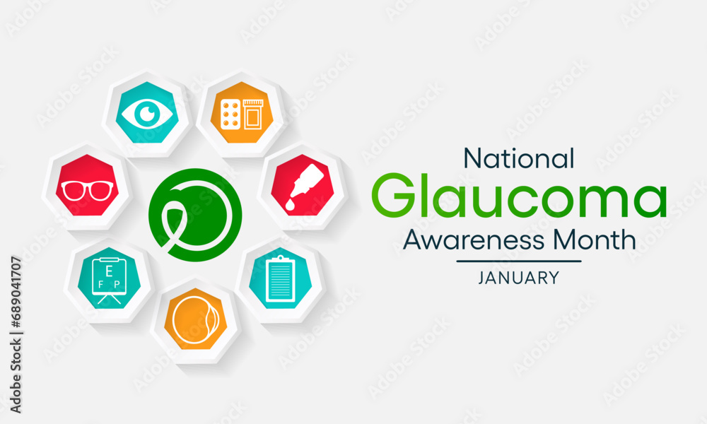 Glaucoma awareness month is observed every year in January, is a group of eye conditions that damage the optic nerve, the health of which is vital for good vision. Vector illustration
