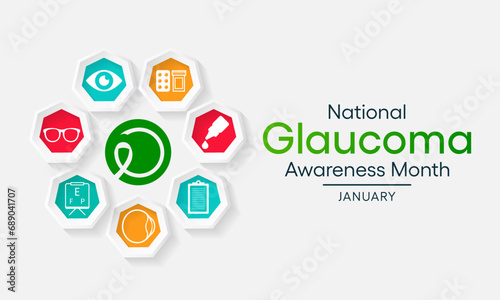 Glaucoma awareness month is observed every year in January, is a group of eye conditions that damage the optic nerve, the health of which is vital for good vision. Vector illustration
