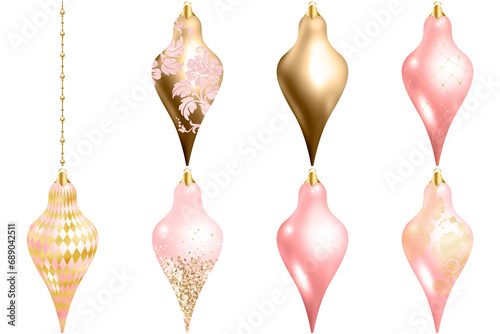 Blush and Gold Christmas Ornaments Clipart
