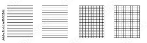  School checkered sheet backdrop. Lines paper page isolated. Cells notebook pattern, grid banner set, square graph project texture, mockup template copybook. Vector illustration